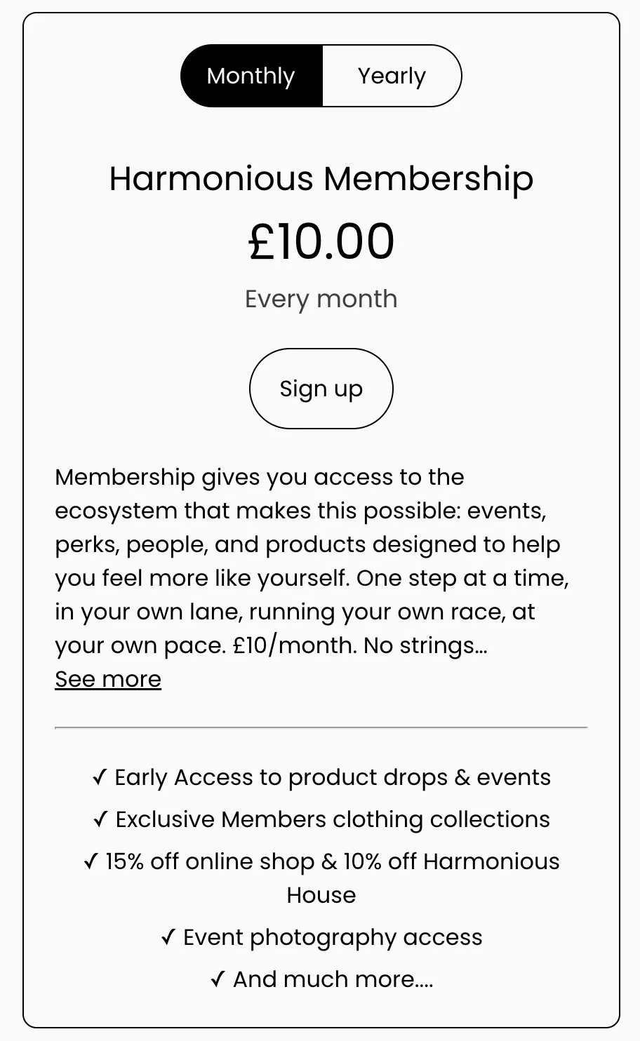 Harmonious Society membership interface