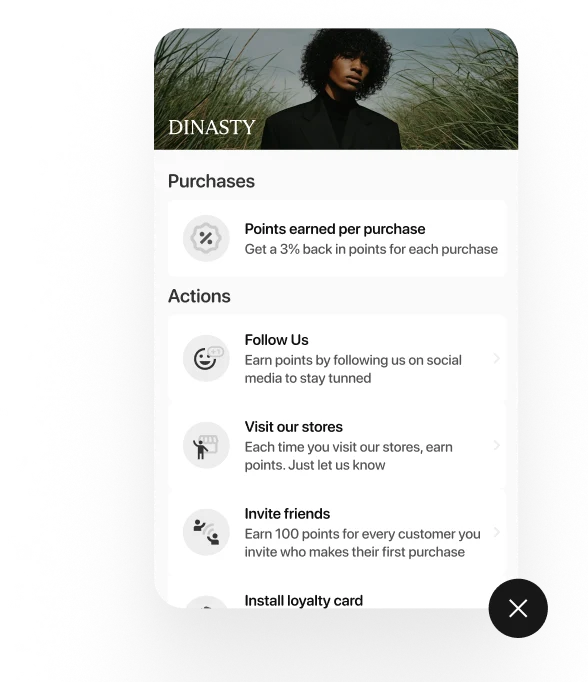 Earning flows: check-in at locations and points for purchases
