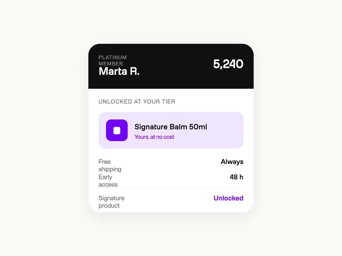 VIP wallet pass showing a signature product unlocked at the top tier