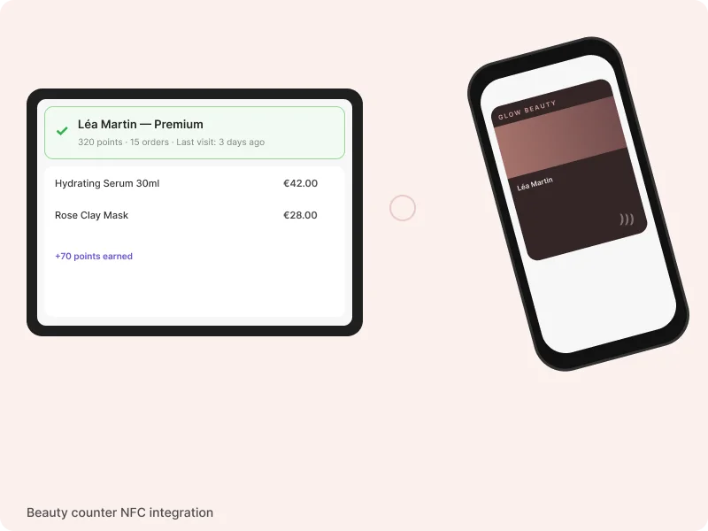 NFC tap at beauty counter for loyalty identification