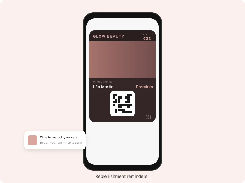 Beauty brand replenishment reminder notification with product reorder suggestion