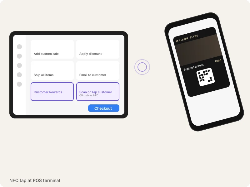 NFC tap at point-of-sale terminal with Shopify POS and customer wallet pass