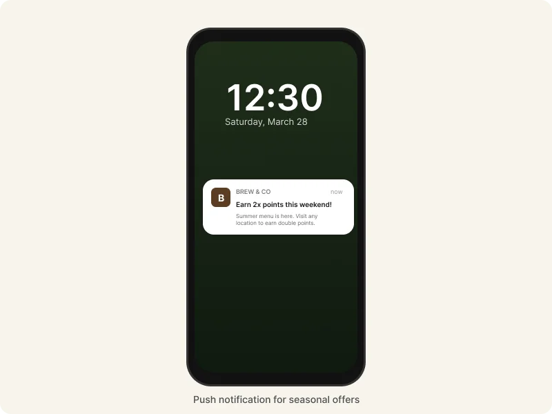 Push notification on iPhone lock screen announcing seasonal food offer