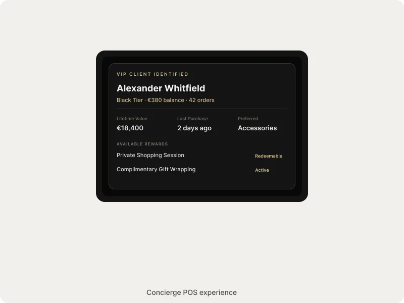Concierge POS experience with NFC tap for VIP identification