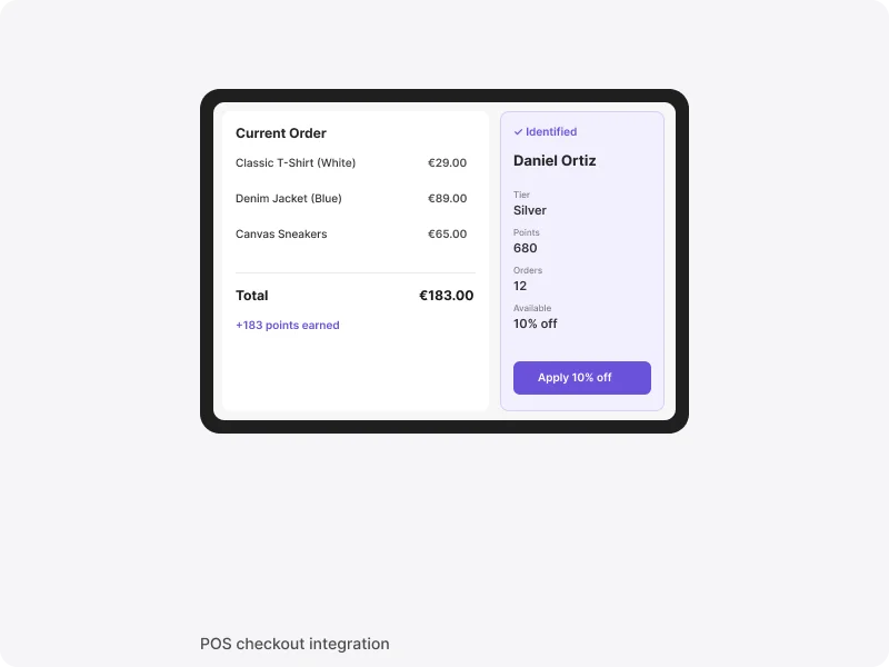 POS checkout integration with wallet pass scanning for retail loyalty