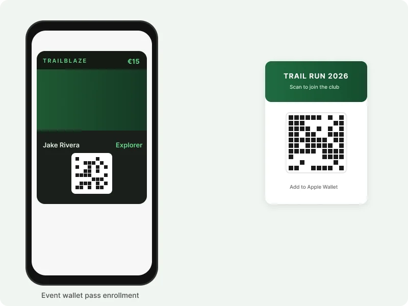 Event enrollment with QR code scan for instant wallet pass
